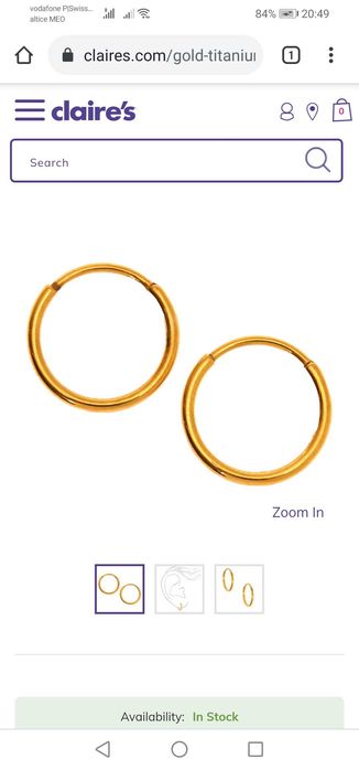 Argolas piercings douradas