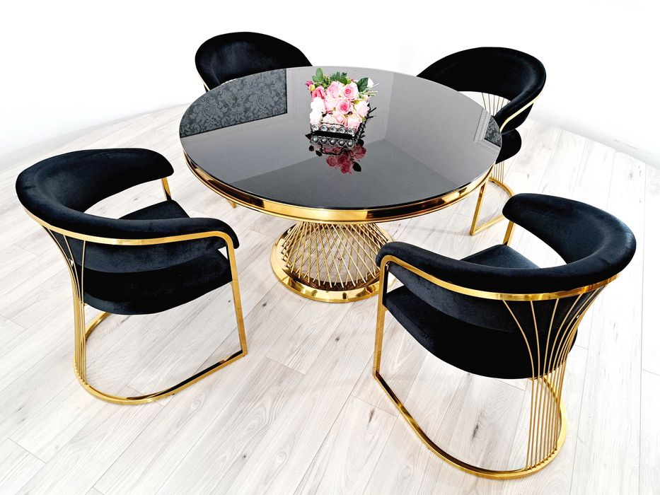 Jadalnia Glamour EUPHORIA Stół Ø130cm + 4 krzesła