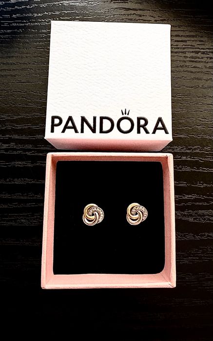 PANDORA tt oryginalne unikatowe kolczyki złoto 14k/srebro 925