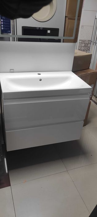 Меблі для ванної кімнати тумба підвісна Moduo з умивальником 80см біла