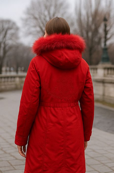 Czerwona damska parka z kapturem 2w1 rozmiar M