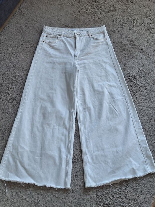 Spodnie damskie szerokie nogawki wide leg baggy Bershka 44 biale