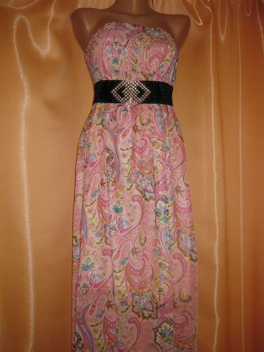 довгий шифоновий рожевий легкий летючий сарафан М Pussycat