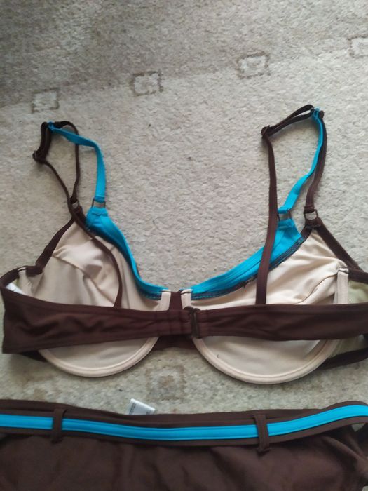 Kostium kąpielowy dwuczęściowy/bikini/opalacz czekoladowo-turkusowy r