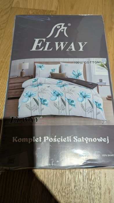 Nowy komplet pościeli satynlowej, 100 bawełna, biała w turkusowe kwiat