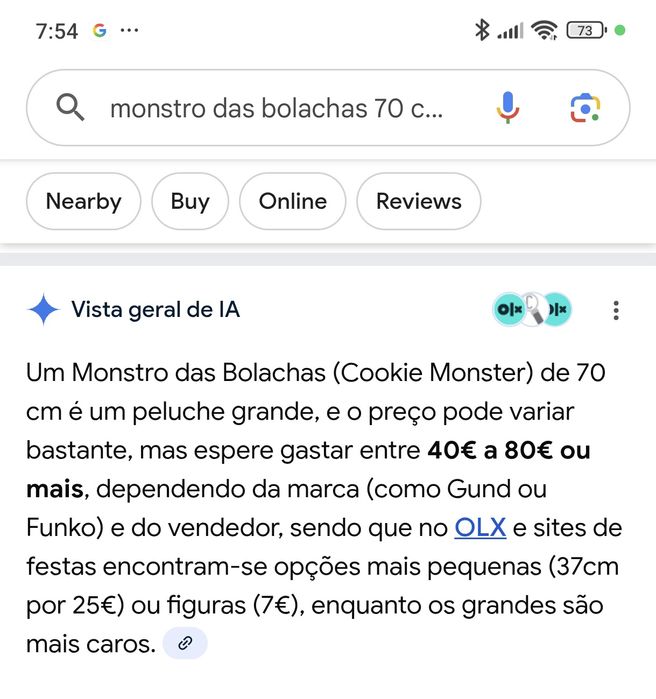 Peluche Monstro das bolachas 70 cm