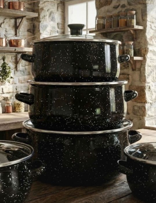 Garnki Kuchenne Emaliowane Naczynia do Kuchni na Indukcję Gaz Nowe