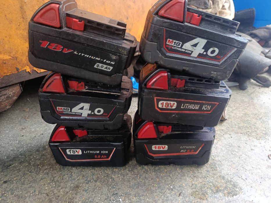 6 szt Baterii Milwaukee M18 (18V) 
2.0Ah, 4.0Ah, 5.0