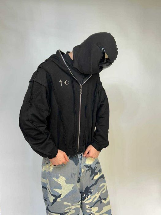 00s【archive】 sheep leather hoodie BLACK Thug Club zip hoodie худи зип зипка фулл full y2k archive opium