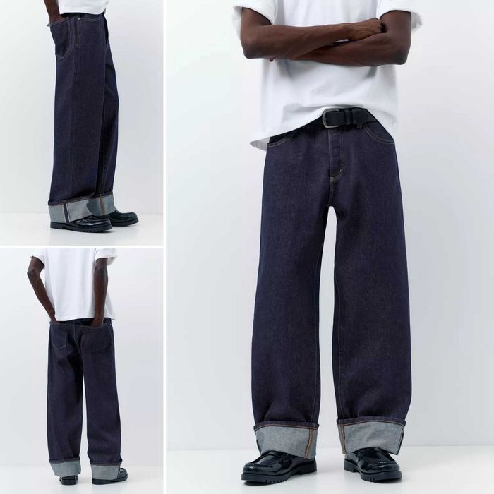 Джинси PULL&BEAR Selvedge Baggy Fit (S, M) Чоловічі Мішкуваті Широкі Селвідж Темно-сині На Осінь Нові