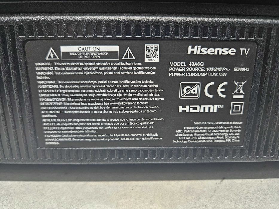 TV Hisense 43A6Q 4K 43 Polegadas + Suporte Incluído -