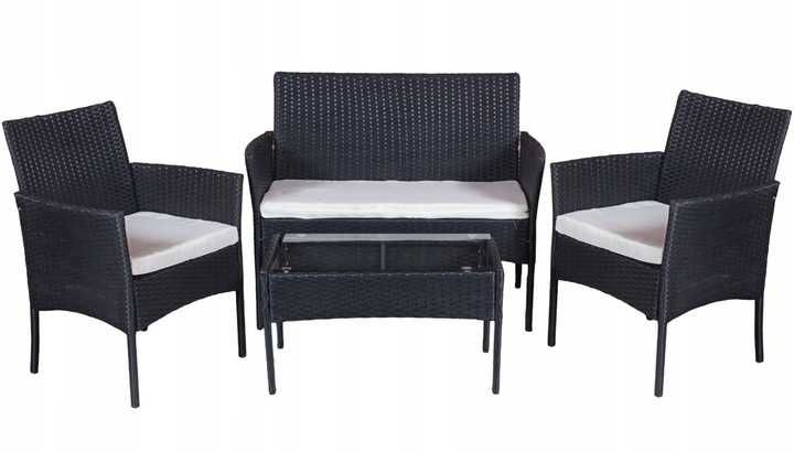 Meble Ogrodowe Technorattan Sofa 2 Fotele Stolik + Poduszki Komplet na Balkon Taras Ogród