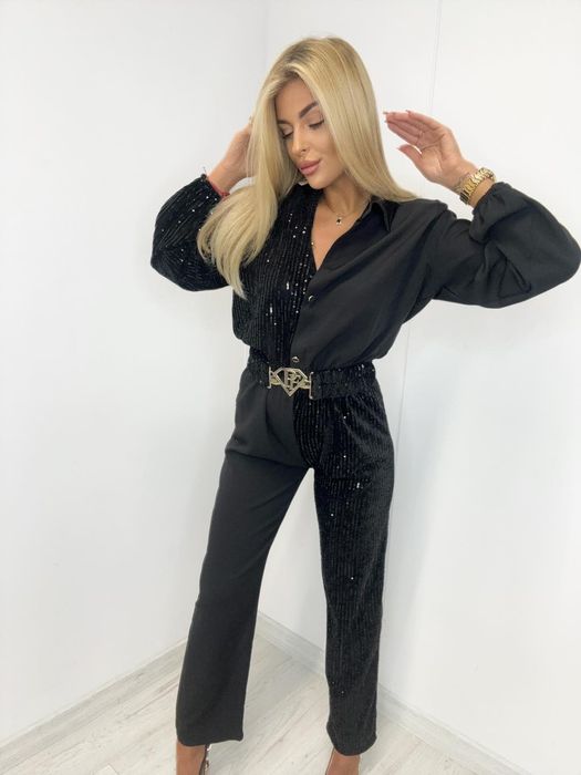Kombinezon z dwóch dzianin gładki I cekiny Paparazzi Fashion Sylwrster