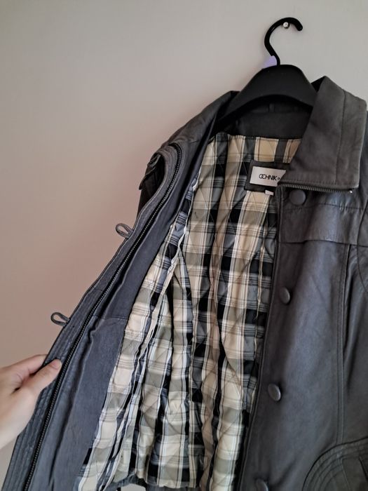 Ochnik pure skórzana kurtka szara S 36 taliowana klasyczna