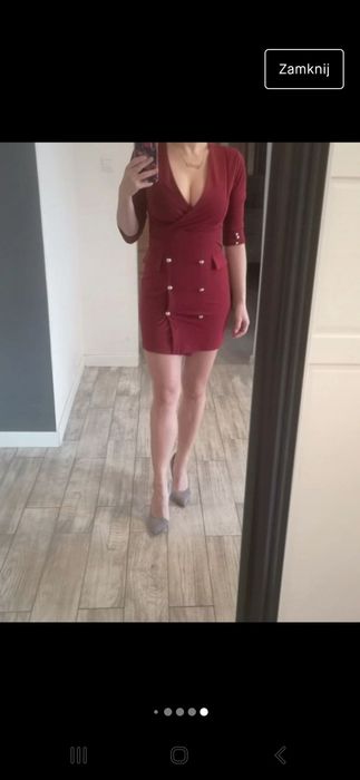 Bordowa sukienka złote akcenty piękna 36 34 xs s nowa