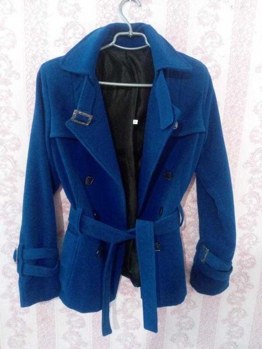 Синее пальто женское, осенне-весеннее, пояс