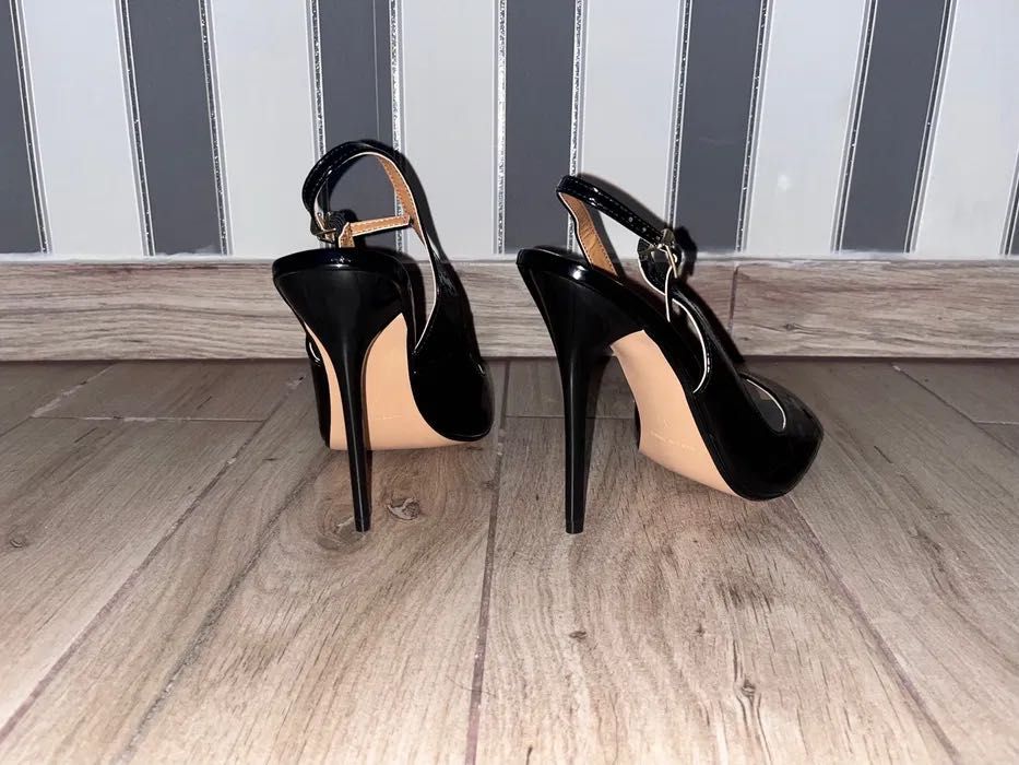 130/ OD RĘKI 47 sexy piękne czarne szpilki sandały obcas 13cm 35-48EU