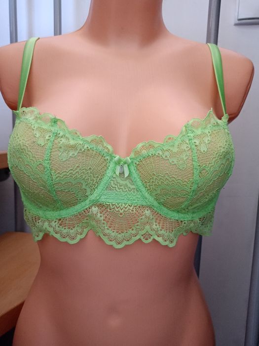 Biustonosz miękki seledynowy koronkowy fiszbiny Primark 36C