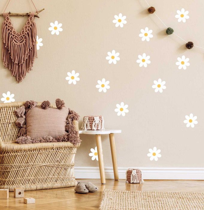 Naklejki na ścianę – Białe Kwiaty Stokrotki 10 cm | Zestaw 45 szt.