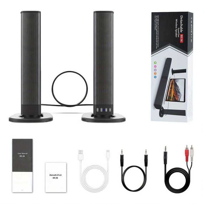 Sistema de Som Soundbar 20W  Surround 3D 5.0, Carga Rápida -C, para TV