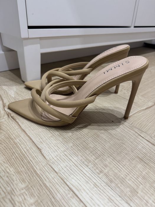 Eleganckie klapki na szpilce SIMMI London – Beżowe 41 26,5cm obcasy