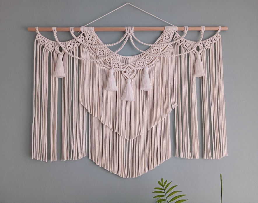 Makrama ecru XXL dekoracja duża frędzle