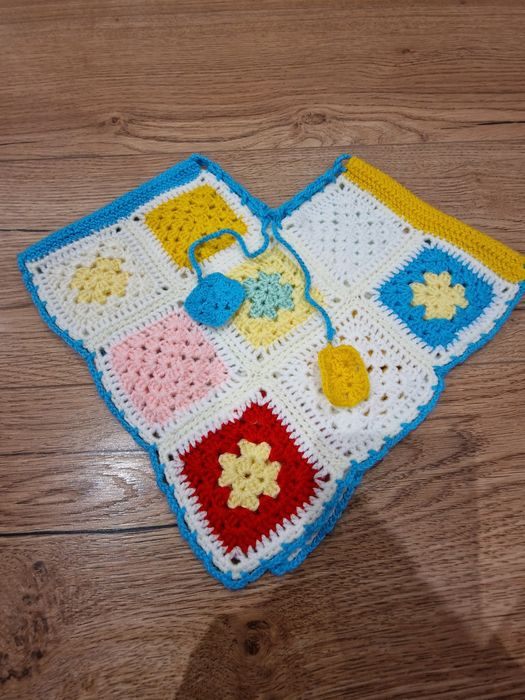 Ponczo 68 74 wool wełna handmade patchwork