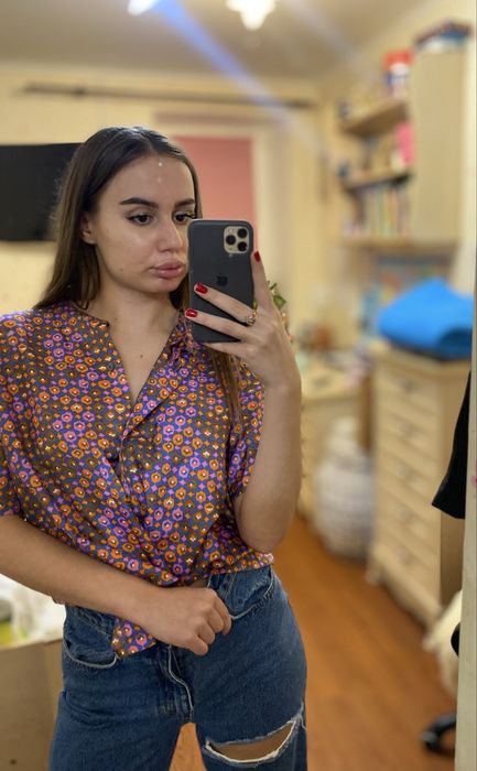 Тренд 2025 ретро /Рубашка 100% шелк,с дизайном