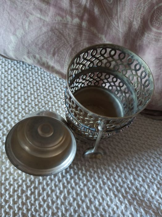 Açucareiro vintage em casquinha com banho de prata