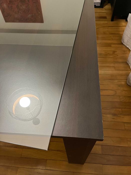 Mesa castanho escuro com vidro 170 x 90 cm
