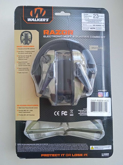 Активні наушники Walker's Razor Slim Ultra Low Profile + окуляри. USA