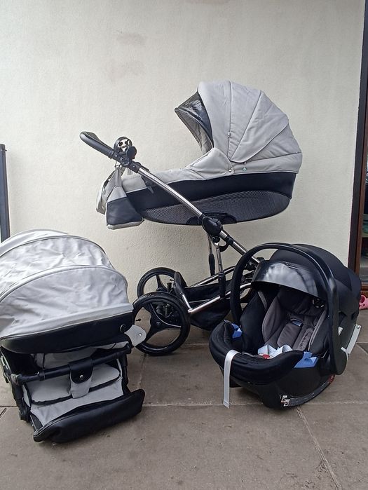 Wózek 3w1,4w1 Bebetto Tito premium Class szary fotelik cybex