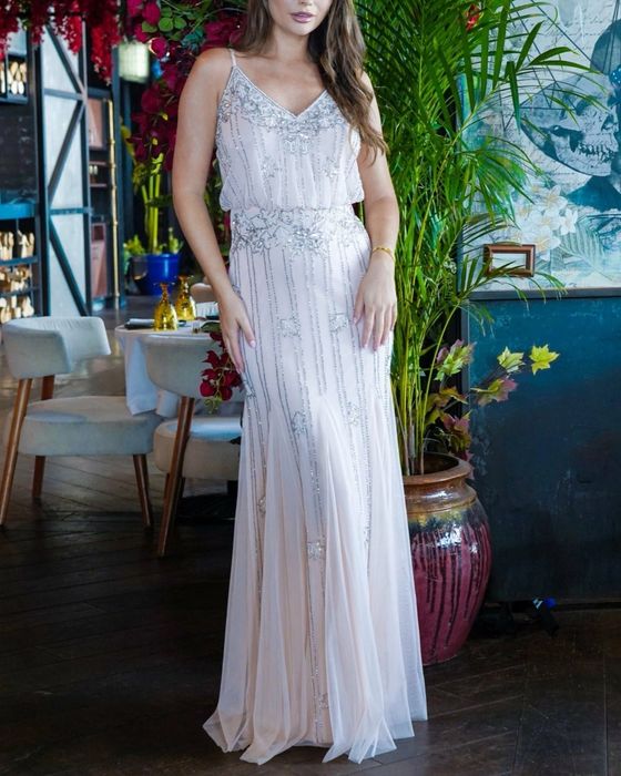 Lace & Beads przepiękna bogato zdobiona 36 S długa andrzejki sylwester