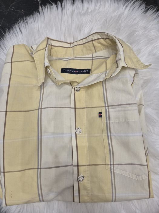 Koszula żółta kremowa w kratę bawełniana casual basic Tommy Hifliger