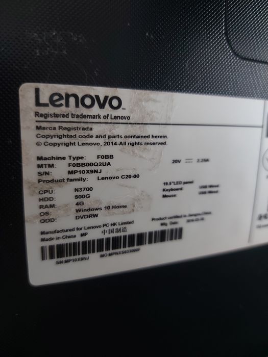 Моноблок ПК Lenovo ideacenter C20-00 19.5" WI-Fi HDD 500Гб RAM 4Гб