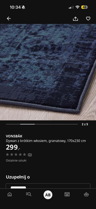 Dywan granatowy ikea vonsbak 170x230