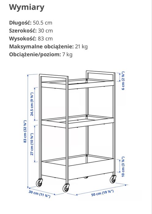 NISSAFORS wózek czarny 50,5x30x83cm Ikea