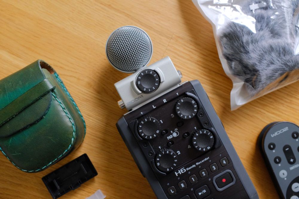 Rejestrator przenośny Zoom H6 (4x XLR) + pilot + kapsuła MSH-6 + deadcat + etui + akumulatorki (dyktafon)