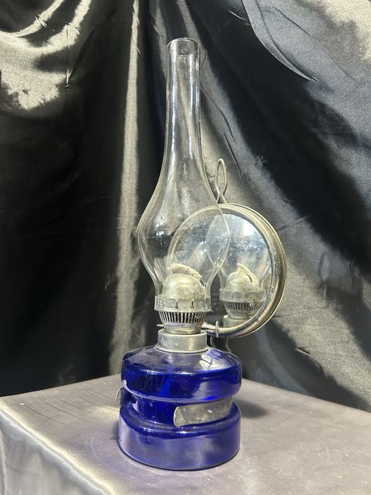 Lampa Naftowa Niebieska Chabrowa Z Lusterkiem do Rozpraszania Światła
