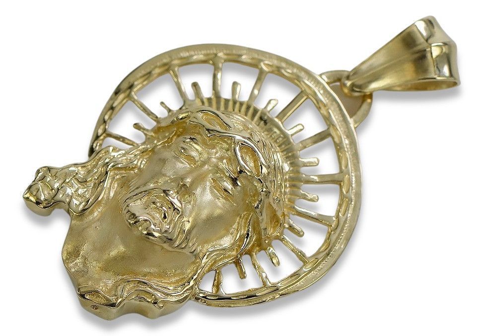 Złoty medalik ikona 14k 585 żółte złoto głowa Jezusa pj008y-M