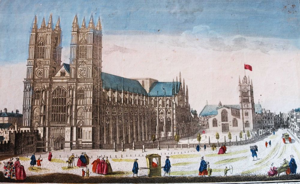 Londres Abadia de Westminster vista ótica gravura de projetar SXVIII