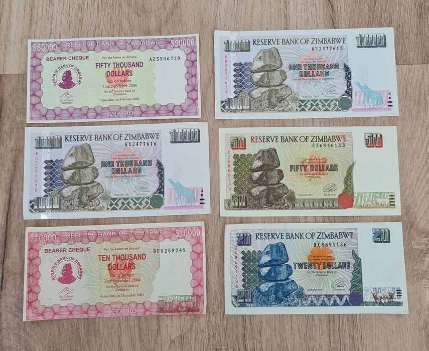 Set of 6 Zimbabwean Banknotes