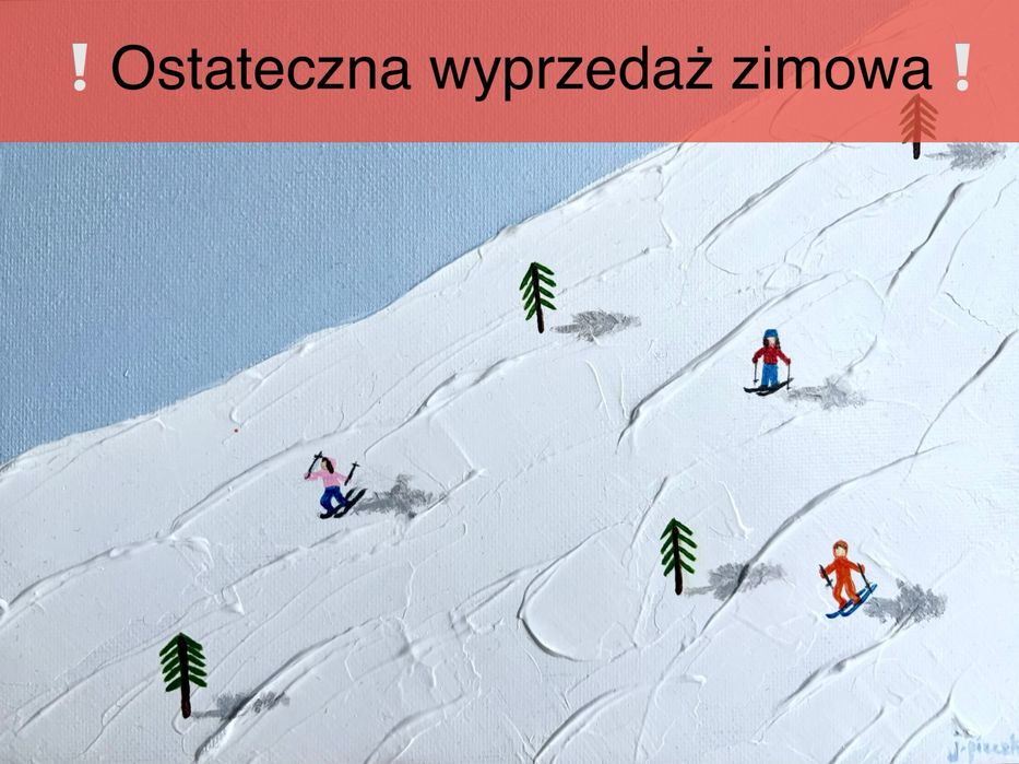 Obraz ręcznie malowany Stok narciarski apres ski fakturowy narty