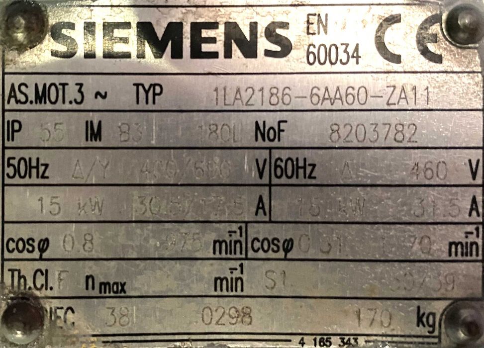 silnik elektryczny 15kW 975obr. 3fazowy SIEMENS