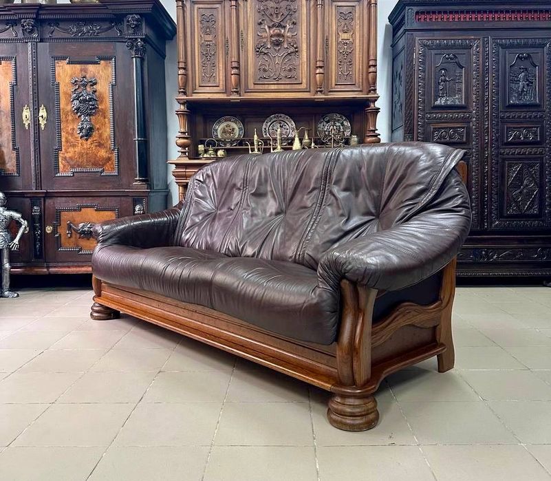 Шкіряний диван на дубовому каркасі кожа дерево 3777