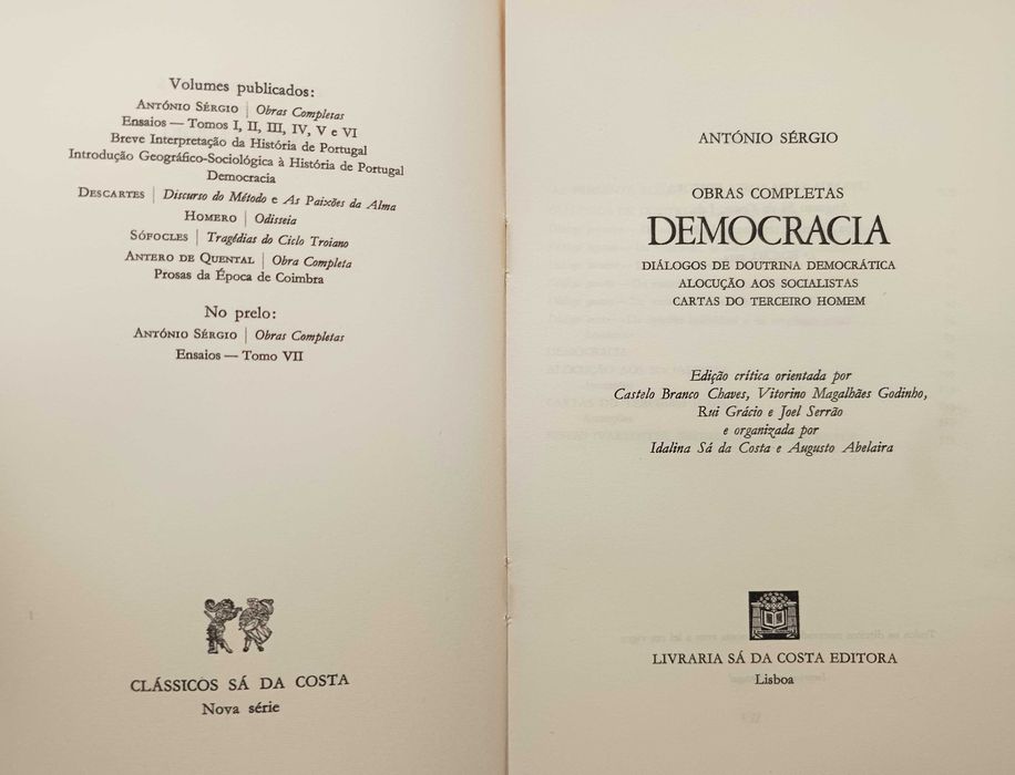 António Sérgio - Democracia (1ª edição - portes incluídos)