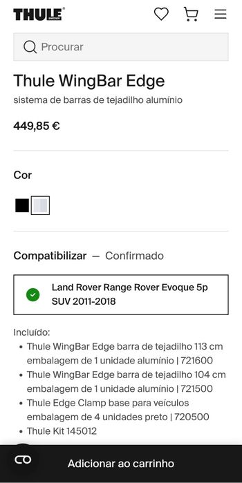 Barras tejadilho Thule Land Rover Evoque

Possibilidade venda das 3 pe