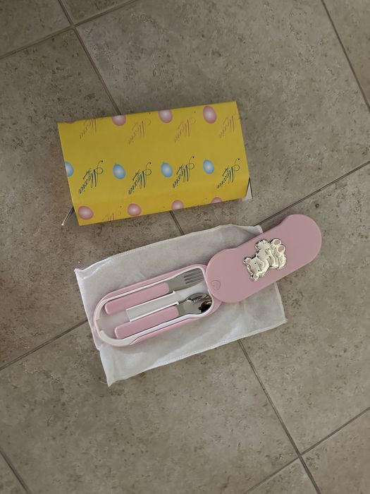 Conjunto de talheres de prata para batismo,