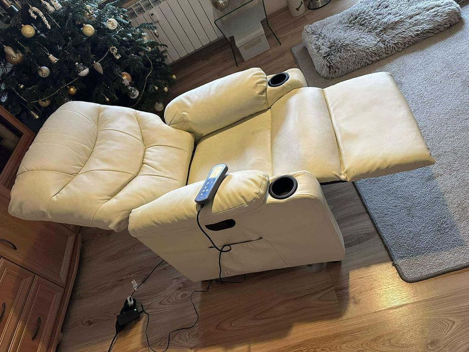 VIDAXL Fotel z masażem, elektryczny, rozkładany, kremowy