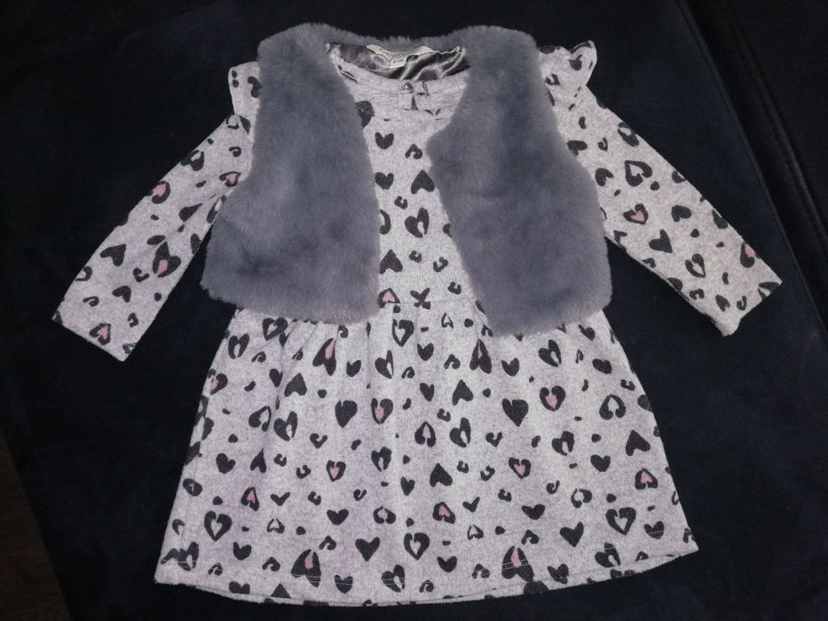Sukienka i kamizelka futerko panterka George 6-12 miesięcy 74/80